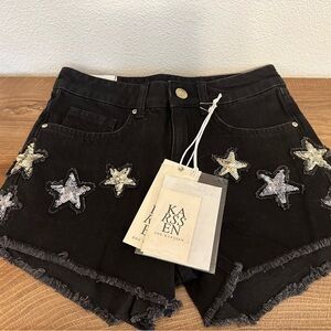 Zoe Karssen Black Star Embellished Jean Shorts
